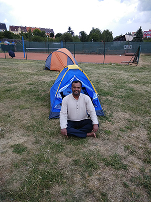 Narendra Bandabe camping outside Karlovy Vary Film Festival